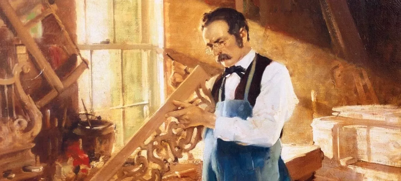 Henry E. Steinway in his workshop